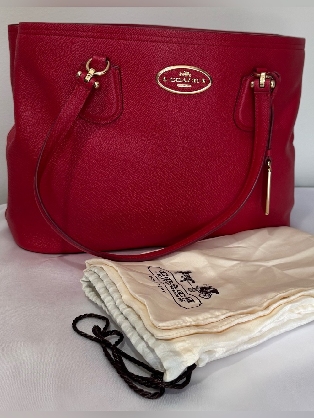 Coach Kitt Carryall F34388 Red Crossgrain Leather Tote Bag Gold Hardware